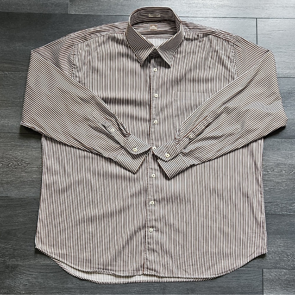 Peter Millar Button Up Shirt Men 2XL Brown White Striped Preppy‎ Business Office